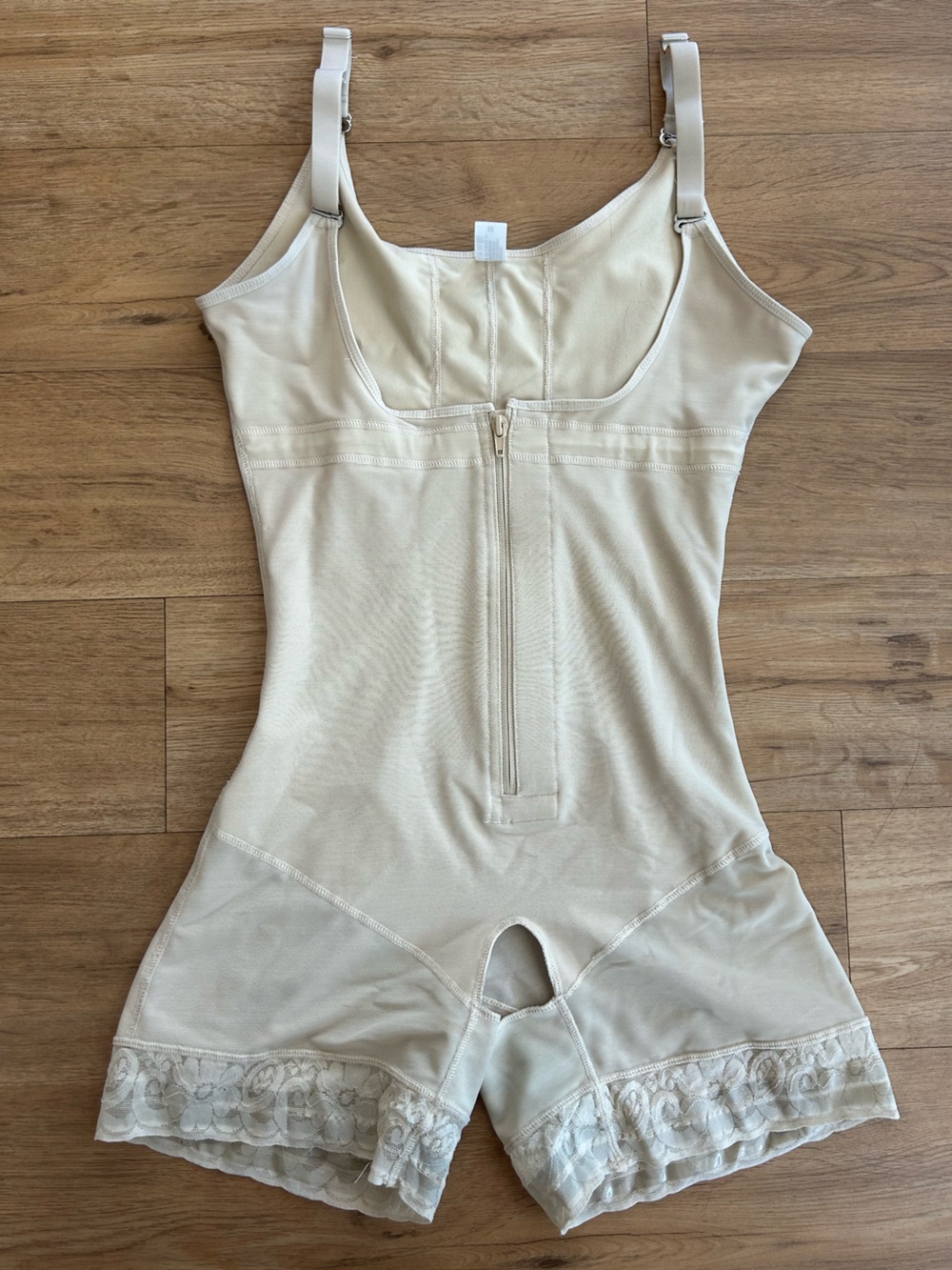 SHAPERX Tummy Control Faja Shapewear Mid-Thigh Open Bust Bodysuit Beige Sz M